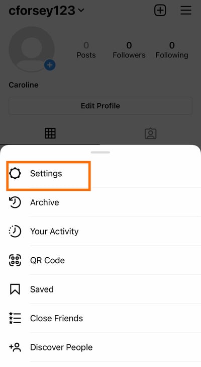 Click on Settings in the slide-up navigation bar that appears